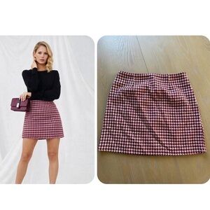 🆕 NWT Anthropologie x Lili Sidonio Pink Houndstooth Mini Skirt